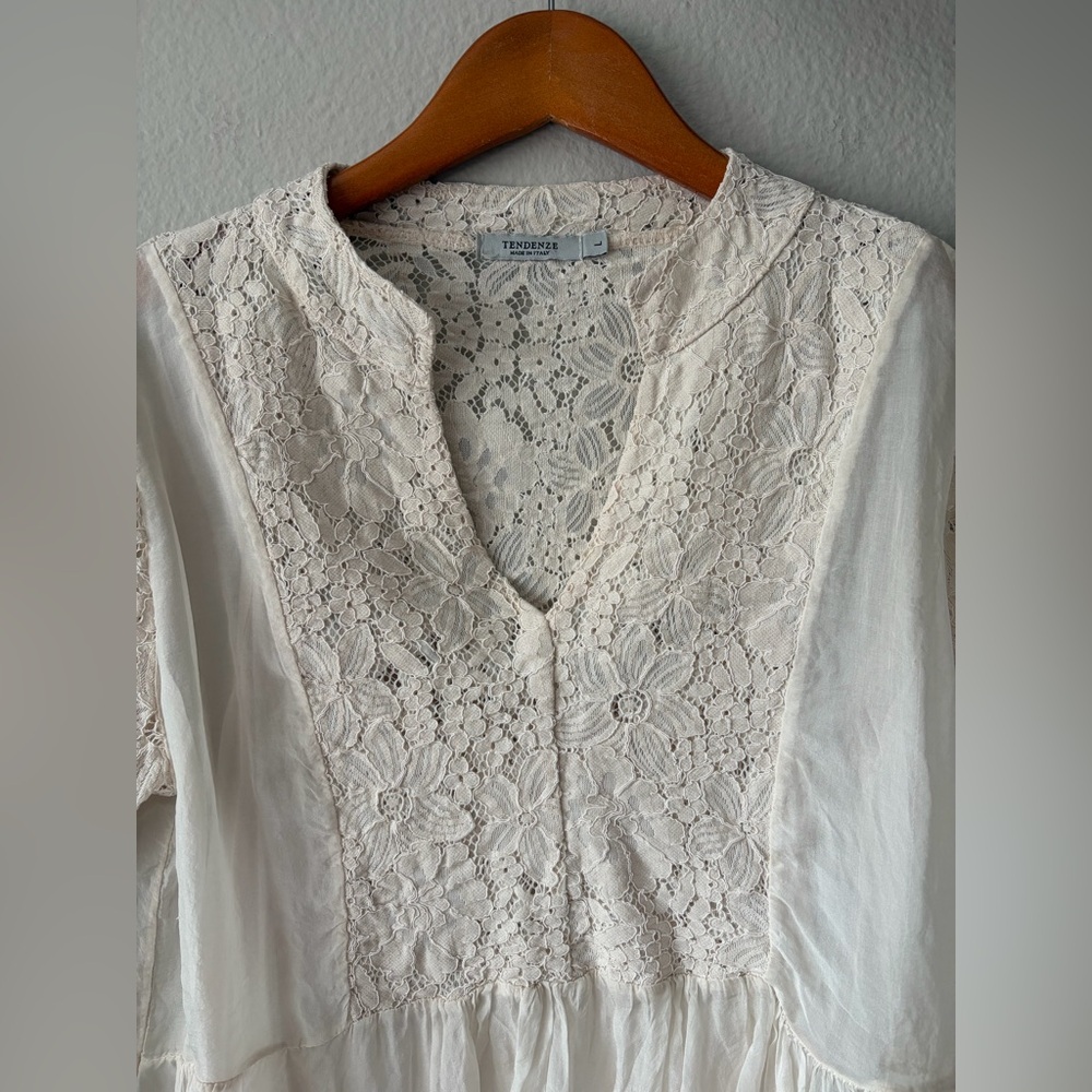 Tendenze Italian Silk and Lace Sheer Flowy Layered Blouse Cream Women Large - Picture 4 of 13